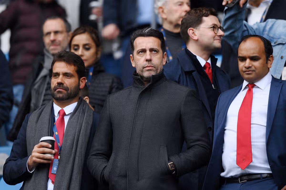 Edu during the Manchester City vs Arsenal FC Premier League match at the Etihad Stadium.