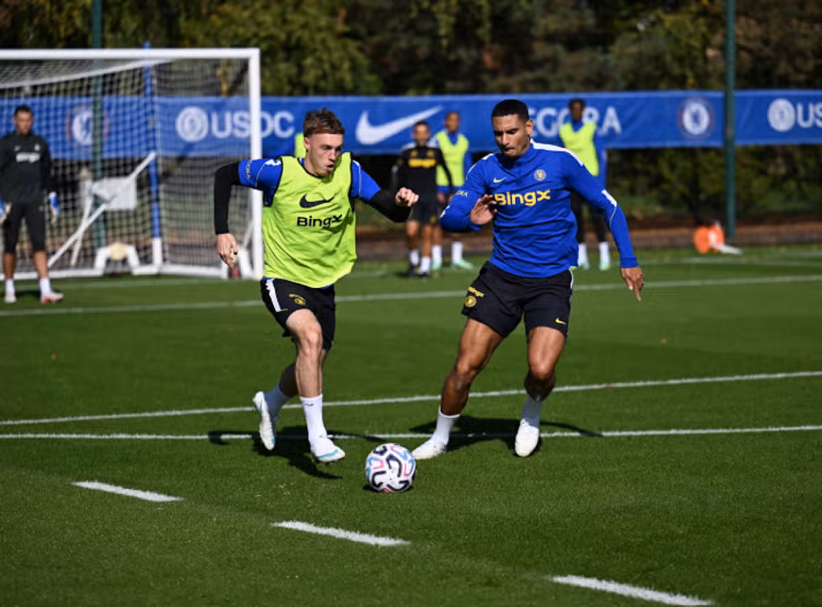 Cole Palmer and Maxence Lacroix at Chelsea training