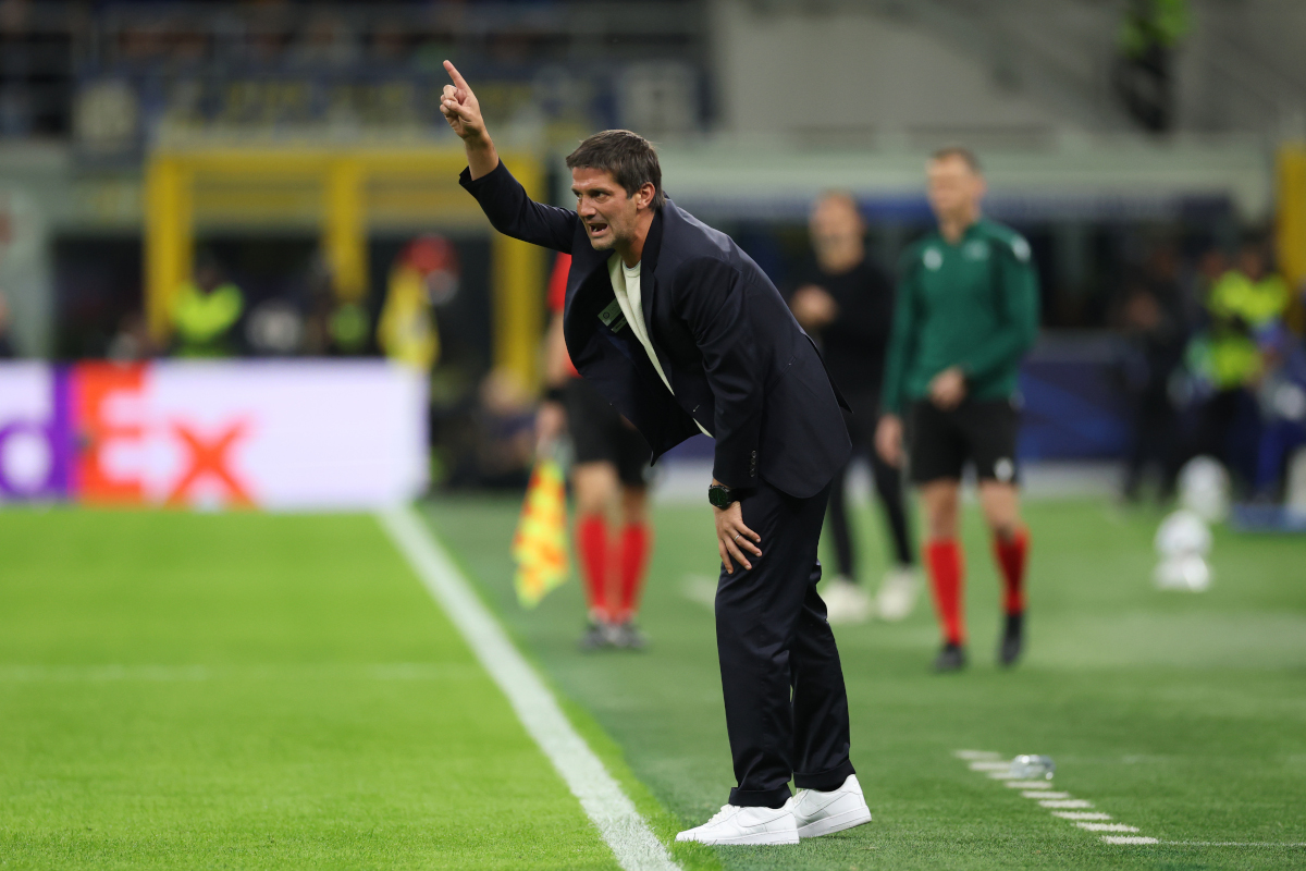 MILAN, ITALY - OCTOBER 13: Cristian Chivu, manager of FC Internazionale Milano, scores during the UEFA Champions League 2026/27 League Stage MD2 match between FC Internazionale Milano and Club Brugge KV at Stadio San Siro on October 13, 2026 in Milan, Italy. (Photo: Claudio Villa/Getty Images)