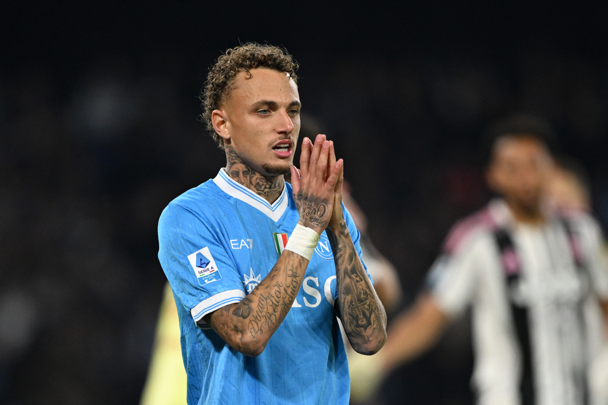 NAPLES, ITALY - DECEMBER 07: Noah Lang of SSC Napoli reacts during the Serie A match between SSC Napoli and Juventus FC at Stadio Diego Armando Maradona on December 07, 2025 in Naples, Italy. (Photographer Francesco Pecoraro/Getty Images)