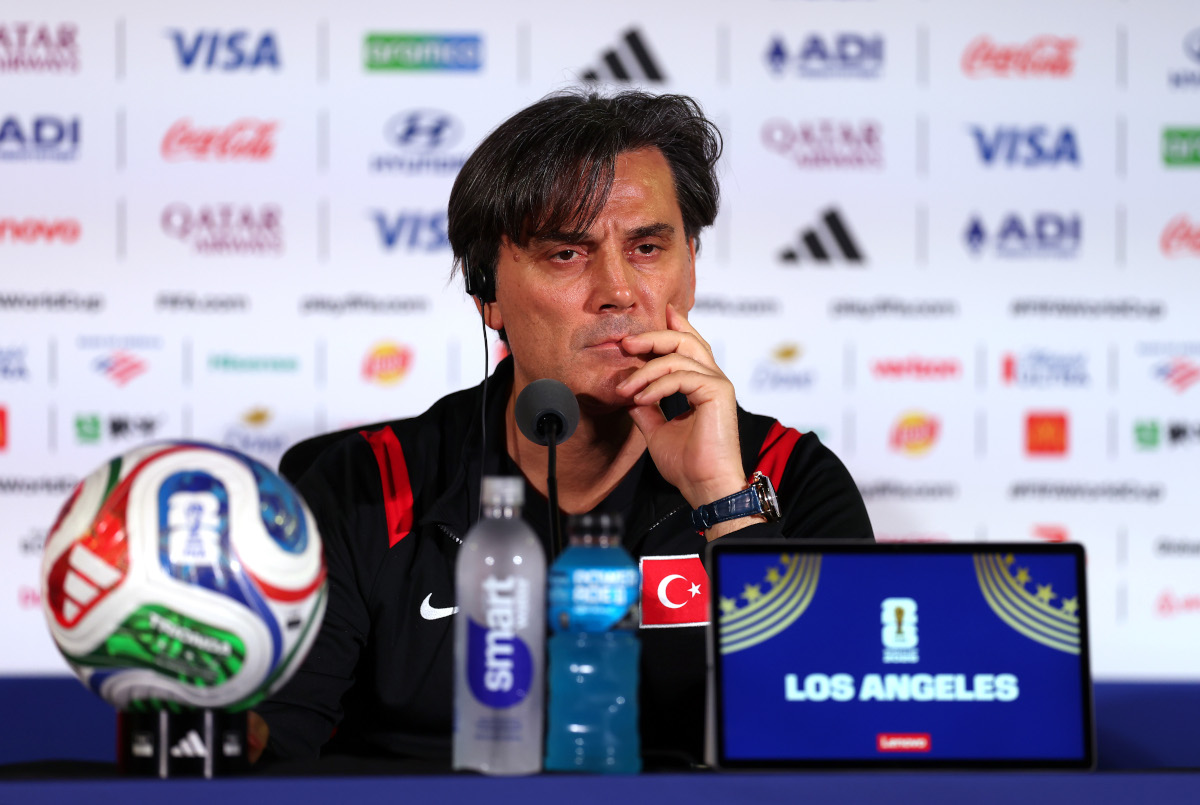 JUNE 24: Turkey head coach Vincenzo Montella speaks at a press conference on June 24, 2026, the day before the FIFA World Cup 2026 Group D match between Turkey and USA at Los Angeles Stadium in Inglewood, California. (Photo by Jamie Squire/Getty Images)