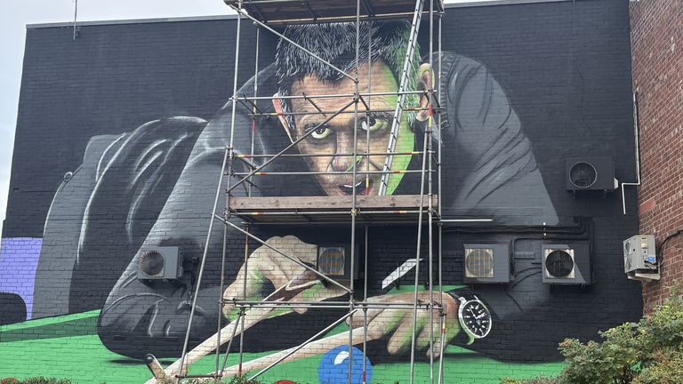 Scaffolding returned to the site of a viral Ronnie O'Sullivan mural in Sheffield on Friday after a wave of criticism