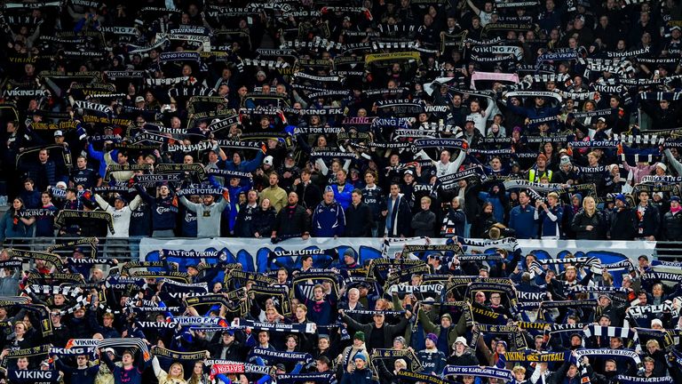 Viking fans cheer their team against Bayern Munich